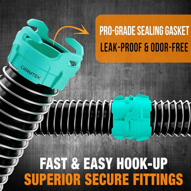 CARMTEK RV Sewer Hose Kit, 20 Ft, with Smart Adapter, Clear Elbow and Caps - Image 3
